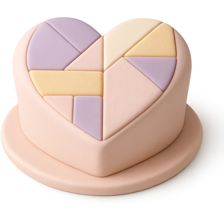 heart-shaped fondant cake with geometric patterns emoji