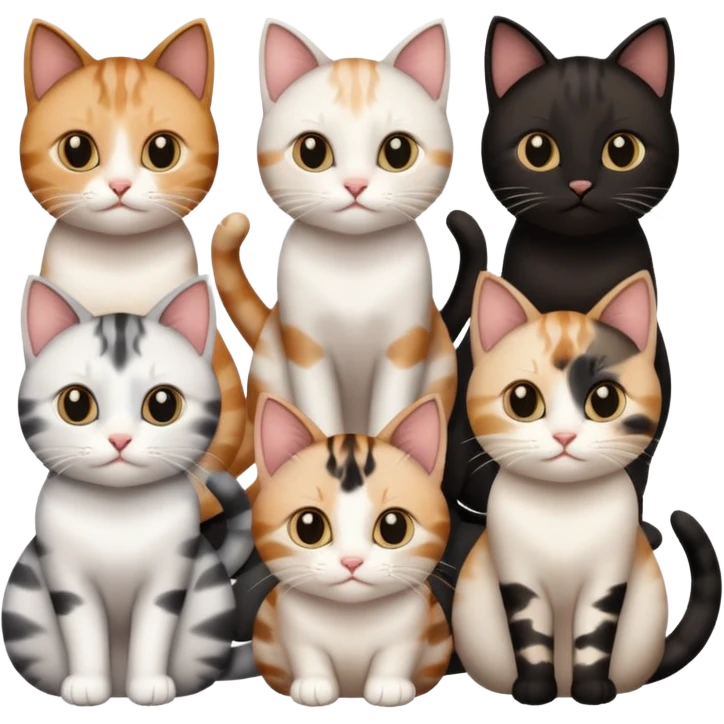 6 cats with different natural coloured coats emoji