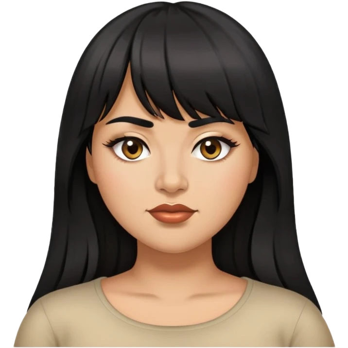 Latina female with bangs black long hair plus size one eye squinting emoji