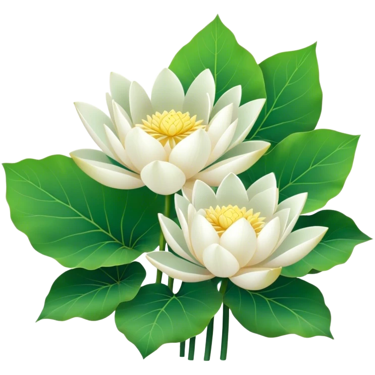 bouquet white Nymphaea lotus,stem, lotus leaf emoji