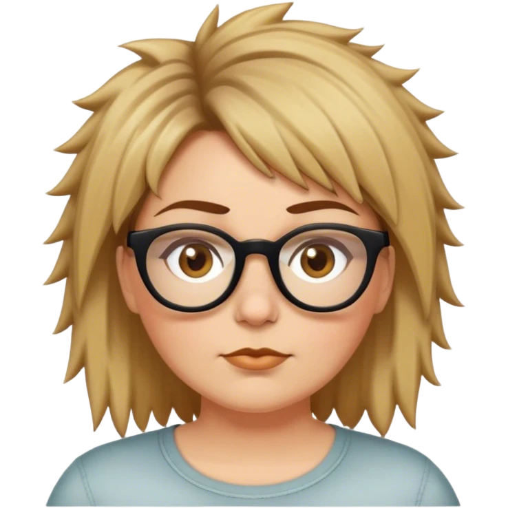  plus size white women with short medium brown and blonde shaggy spiked hair wearing glasses with hazel color eyes and flat nose emoji