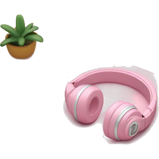 Light pink headphones laying on a closed light pink book emoji