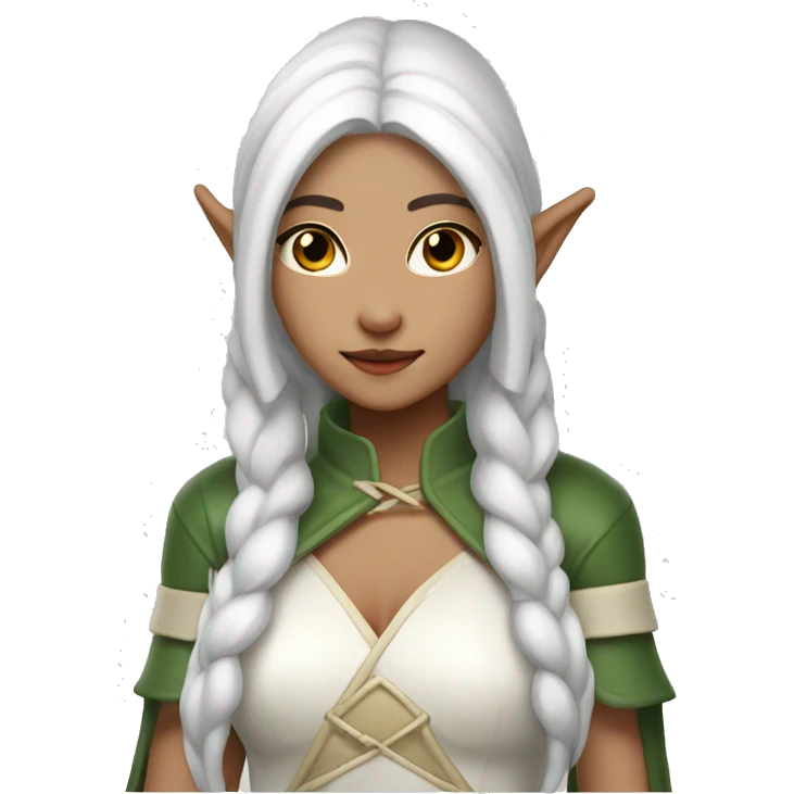 Asian feminine body slim long white hair elf leather costume emoji