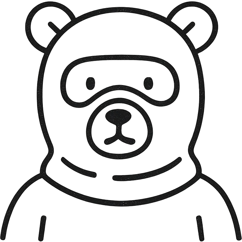 bear with a pink balaclava, hand-drawn outline style icon, no color emoji