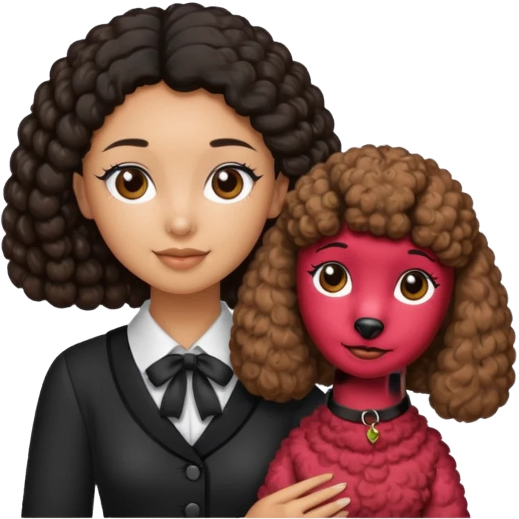Brown poodle with tie up black hair girl say thank you emoji