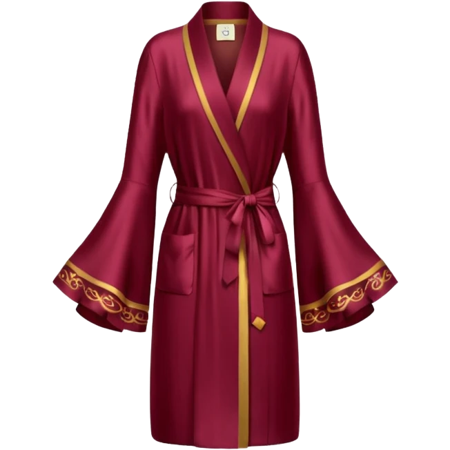 Plain Burgundy silk robe, long, bell sleeves, high definition, emoji