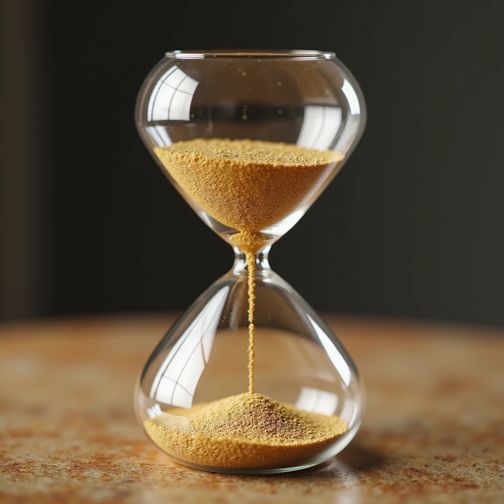 hyperrealistic 3D hourglass, 4K render, realistic reflections on glass, golden sand flowing emoji