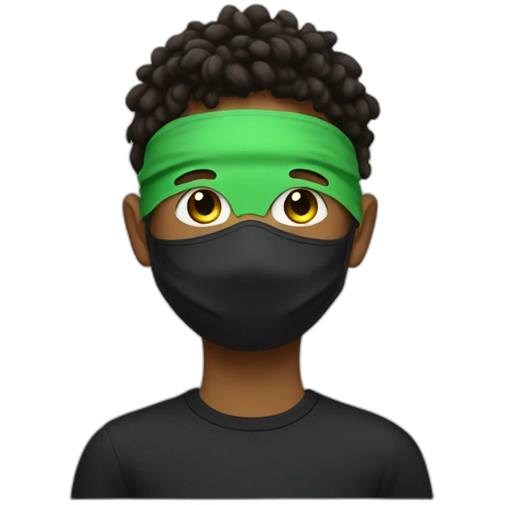 Boy tall and slim with black t-shirt and green mask emoji