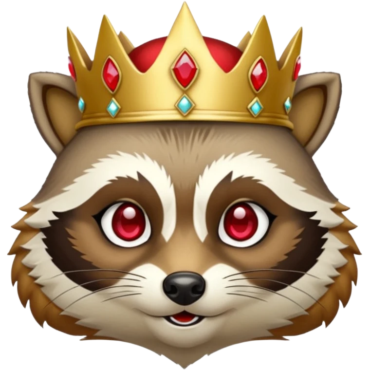 Royal Racoon with gold with red jewelled crown , outline in red emoji