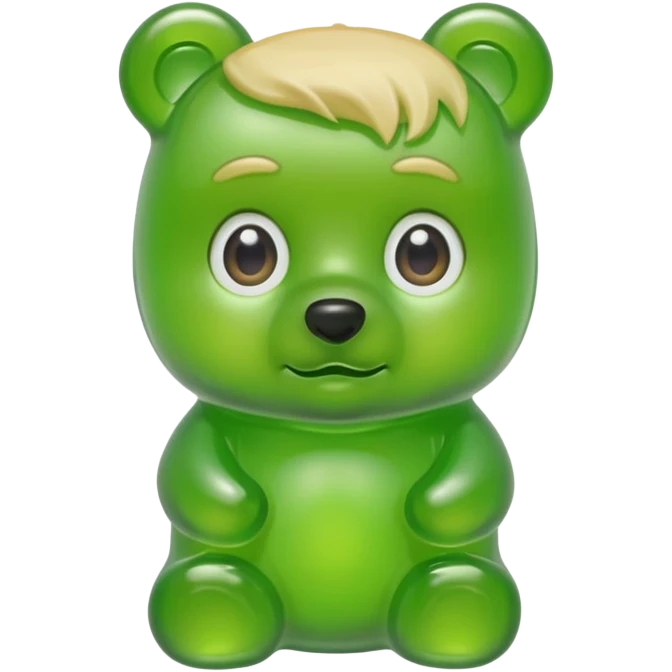 green gummy bear with eyes and blond hair emoji