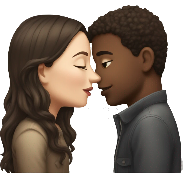 A brunette boy and a pale brunette girl kissing emoji