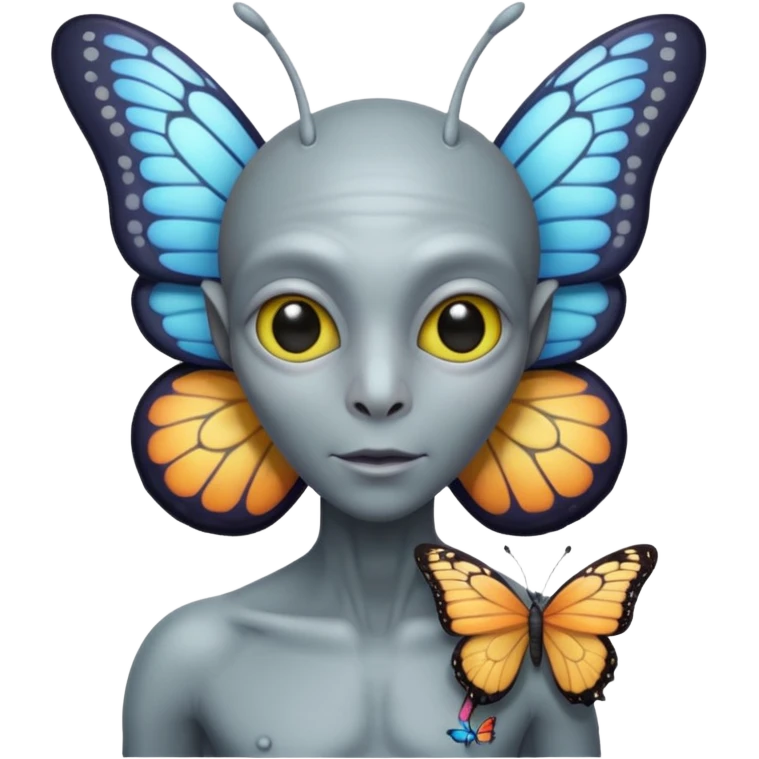 an normal grey alien with seperate a butterfly on shoulder emoji