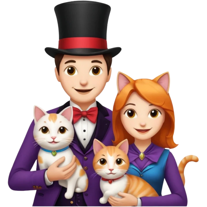 magician couple and their pet cat emoji
