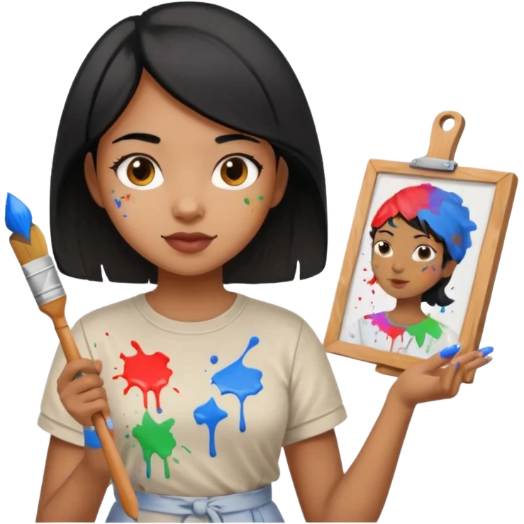 black haired light brown skinned painter girl with canvas emoji