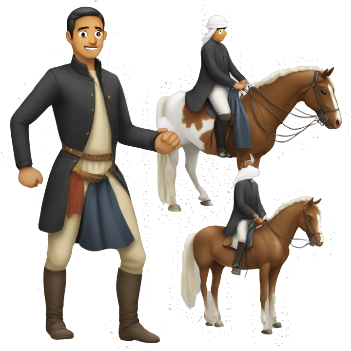 A man standing on his feet and hands And there is a Arabic horse riding him emoji