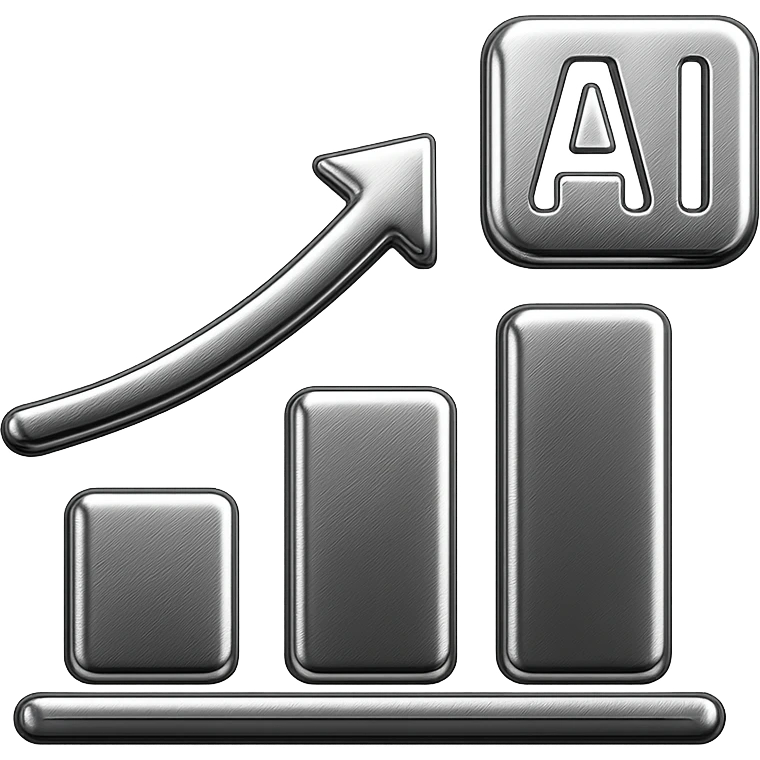 Prediction model / analytics chart with AI elements, Chrome emoji style, colors #3B2C85, #83fff8, #2C2828. emoji