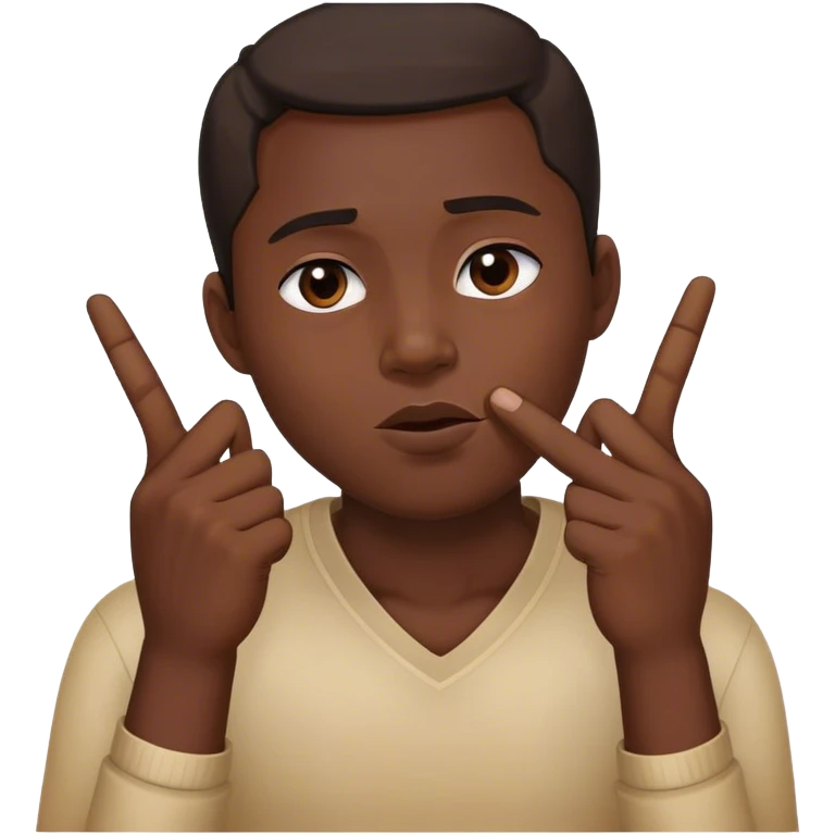 슬픈 사람의 표정이 입을 막으면서 브이하는 모습 emoji