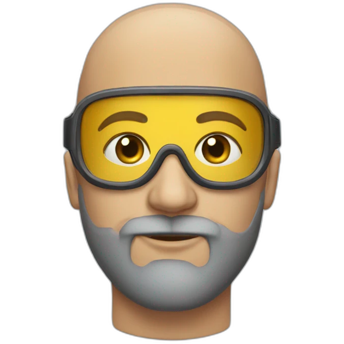 Bald head with beard, fit and wearing goggles emoji