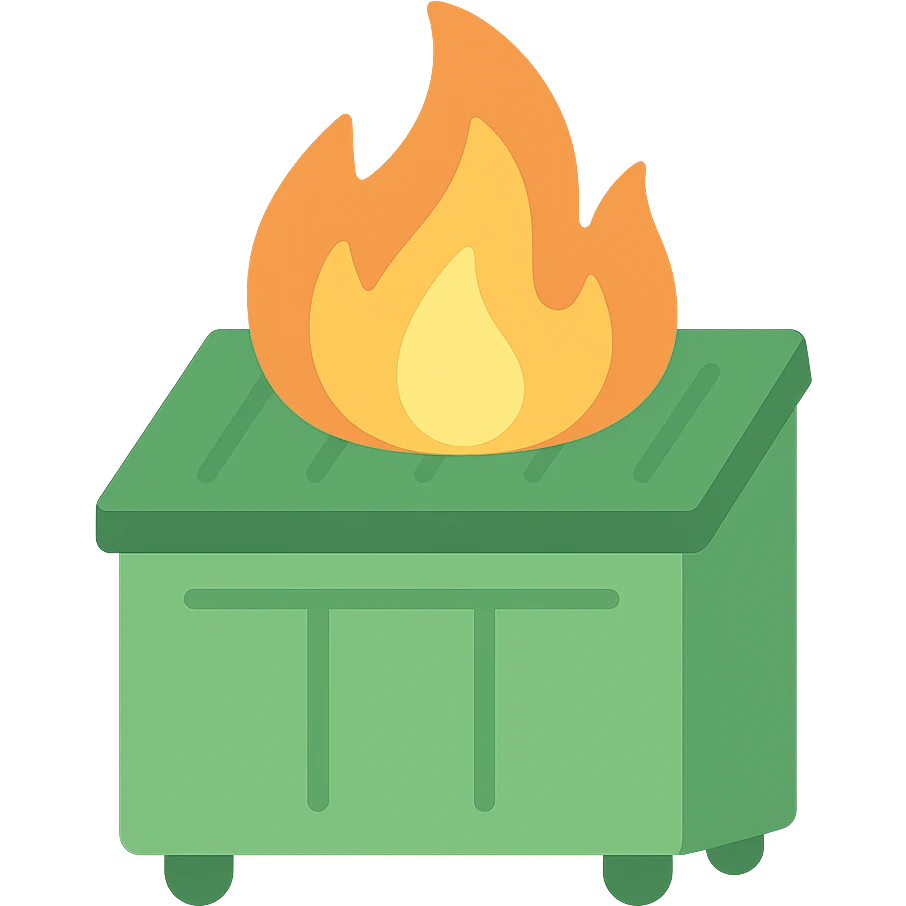 a dumpster fire, flat color vector style emoji