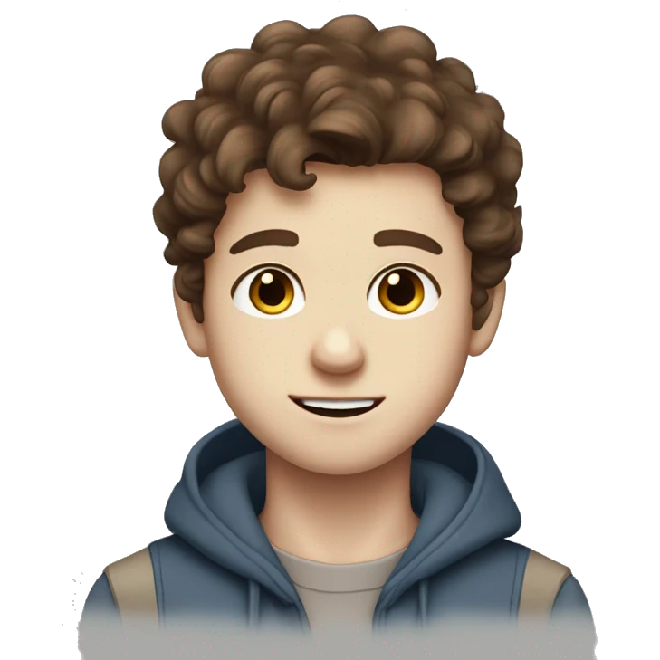 Cute white teen boy blue eyes and fluffy brown hair emoji