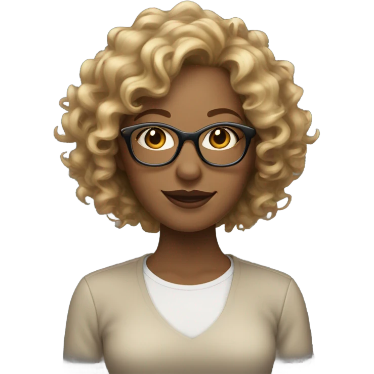 Gorgeous light brown woman with medium length blonde curly hair and glasses emoji