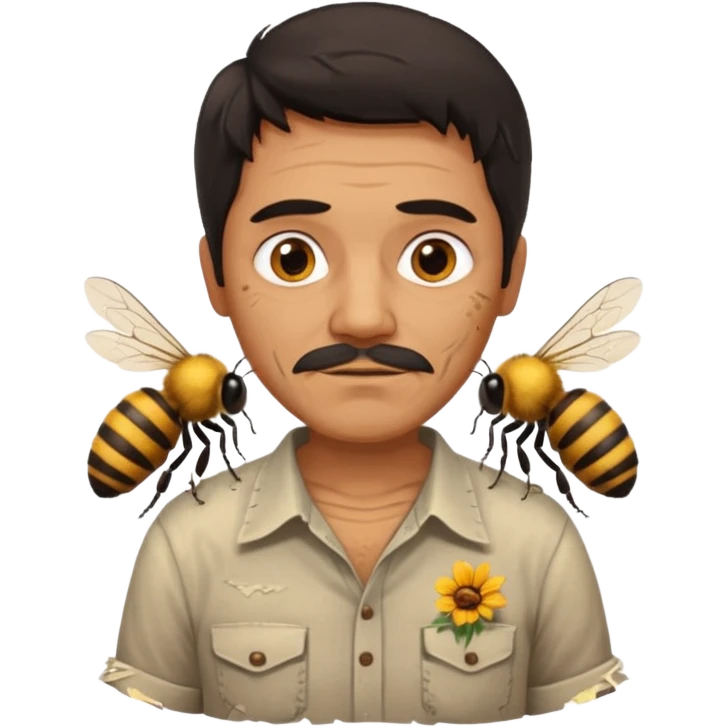 cabeza de señor mexicano, viejo, agregale un cuerpo de abeja, el pelo del señor hazlo oscuro emoji
