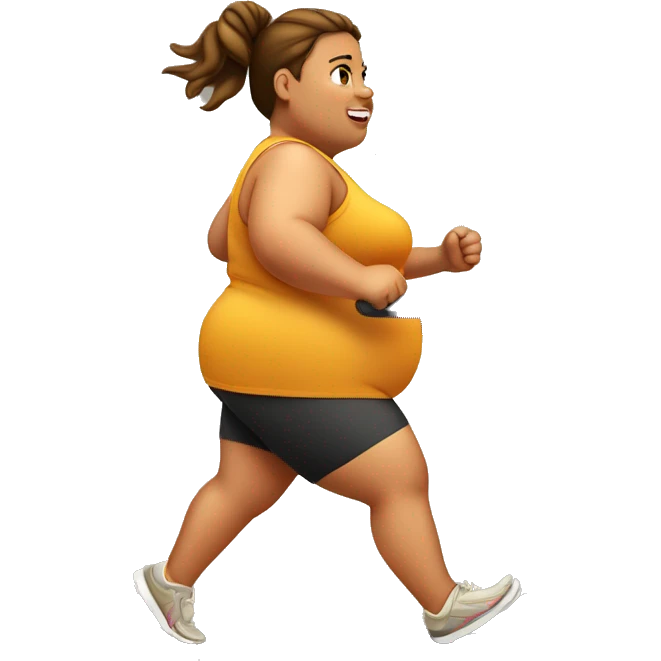 Tan skinned very fat girl runs on a treadmill emoji