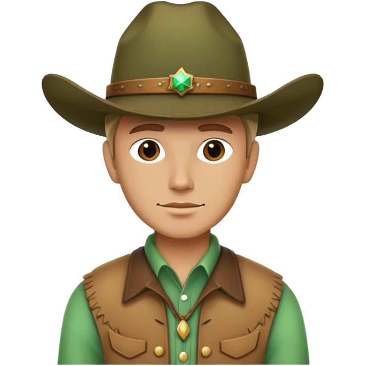 Cowboy wearing a green hat without any star on the hat, western style outfit emoji