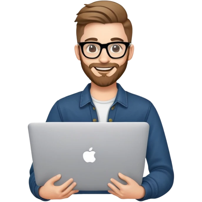 smiling hipster man with MacBook with glasses emoji