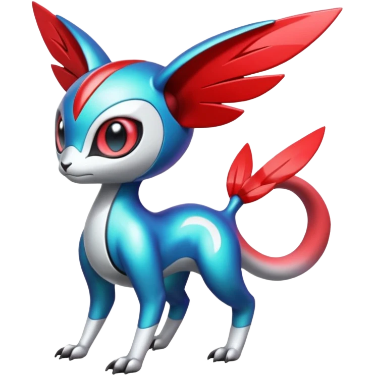 Shiny Colorful Futuristic Cyber-Vernid-Trico-Meloetta-Latias-Koraidon-Peppercat-Protogen-Pokémon-Digimon-Fakémon-fusion-hybrid-creature emoji