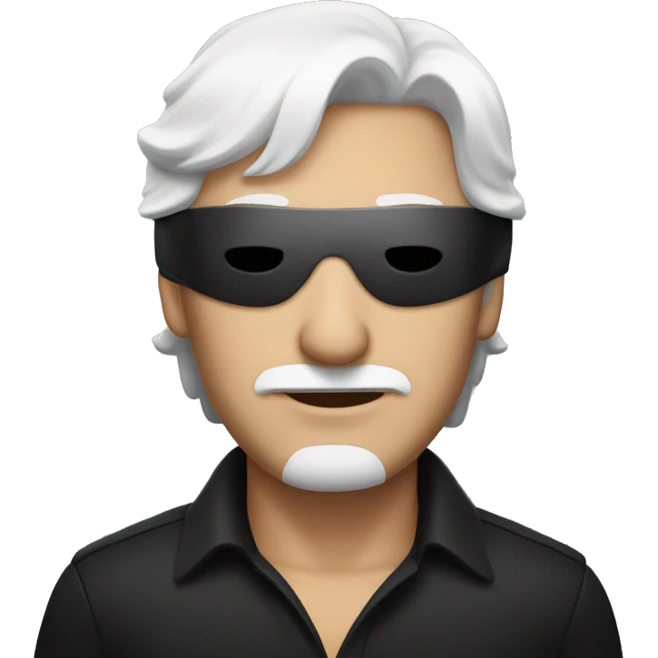 White haired man wearing black blindfold emoji