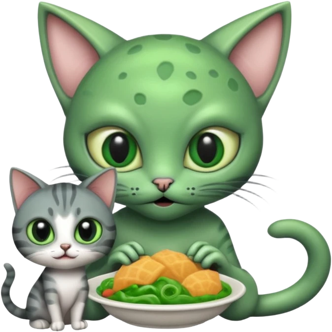 An alien eating a cat emoji