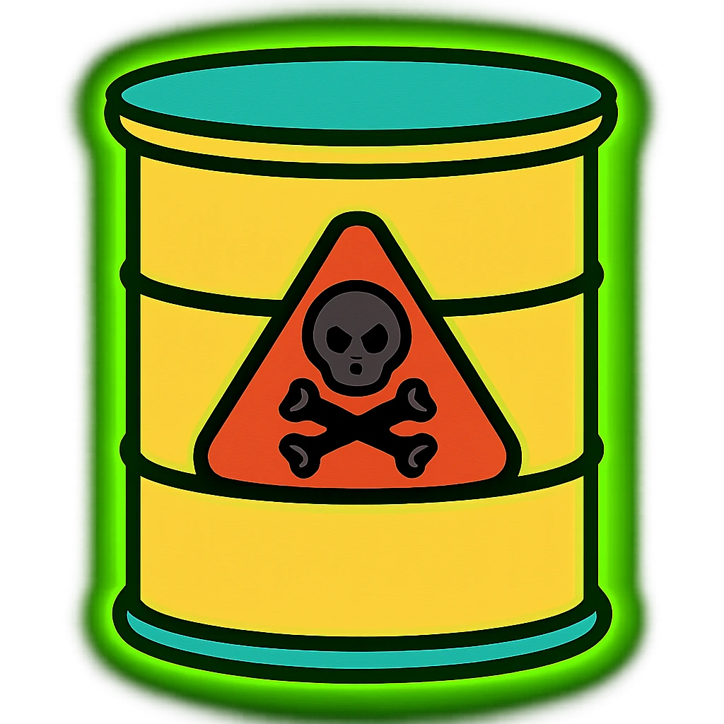 Add a bright radioactive green glow around the toxic barrel. Keep the background transparent. emoji