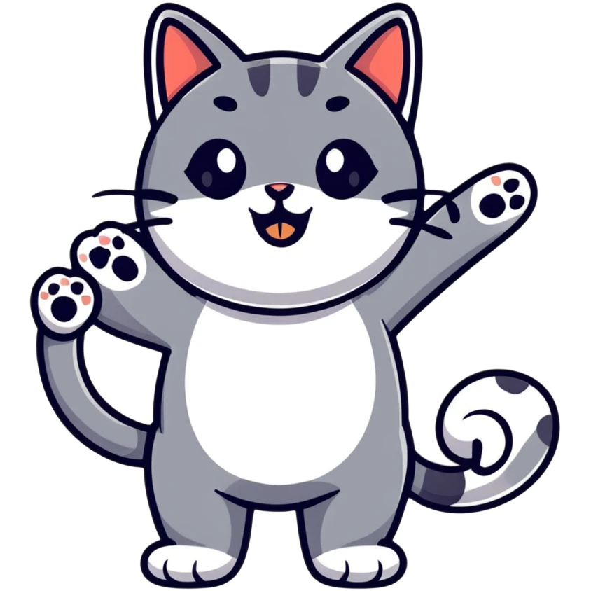 Playful cat with paws up emoji