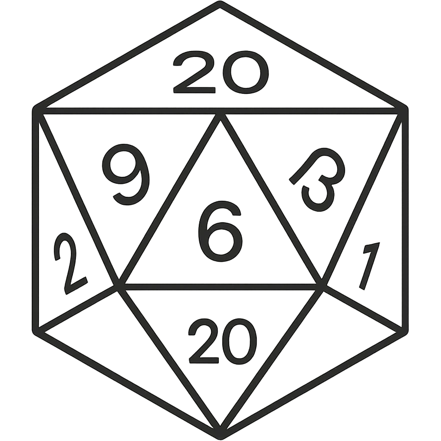 D20 dice, minimalist, simple lines, clean look, monochrome emoji