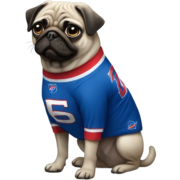 Pug wearing buffalo bills jersey standing emoji