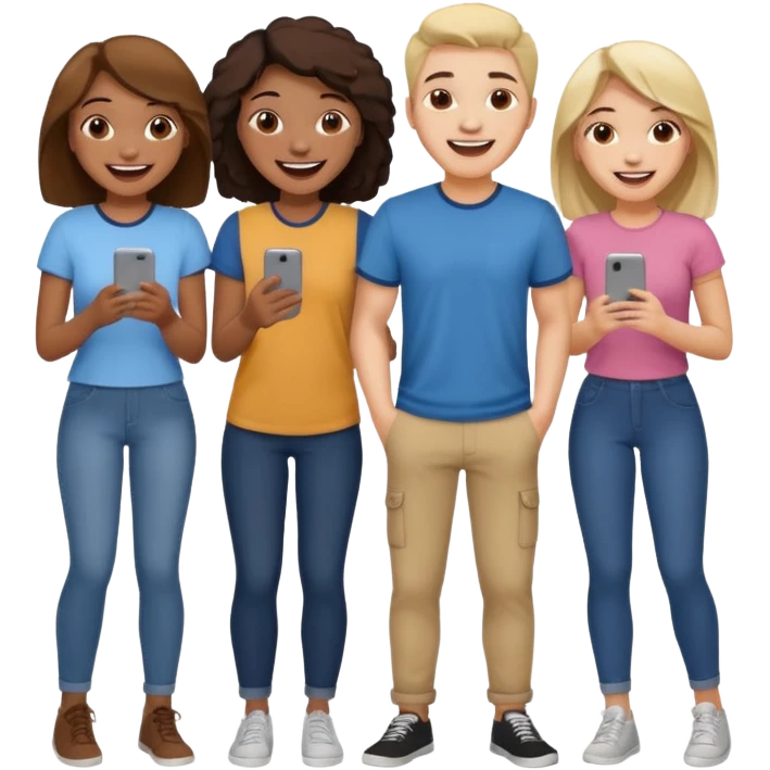 4 inclusive friends (3 girls and 1 man) laughing emoji