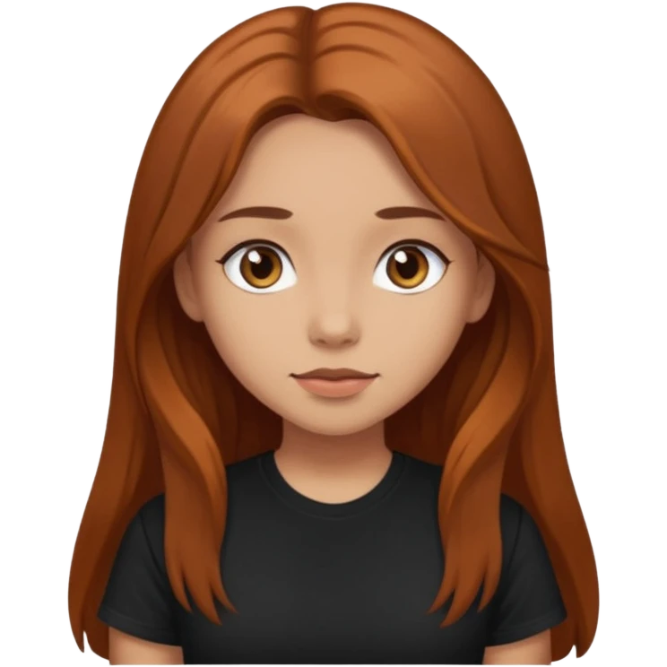 Medium copper brown long hair girl with dark brown eyes wearing a black tee emoji