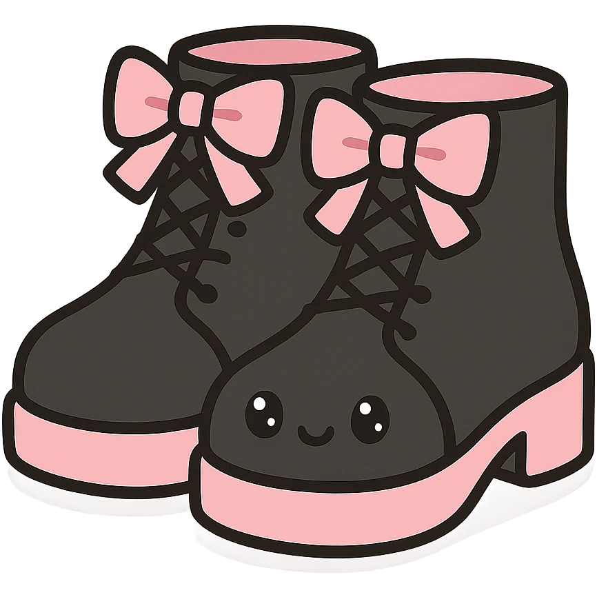 BLACKPINK-inspired gothic shoes, no hearts, black and pink, cute and stylish, kawaii style, lace-up ankle boots with ribbons, no socks emoji