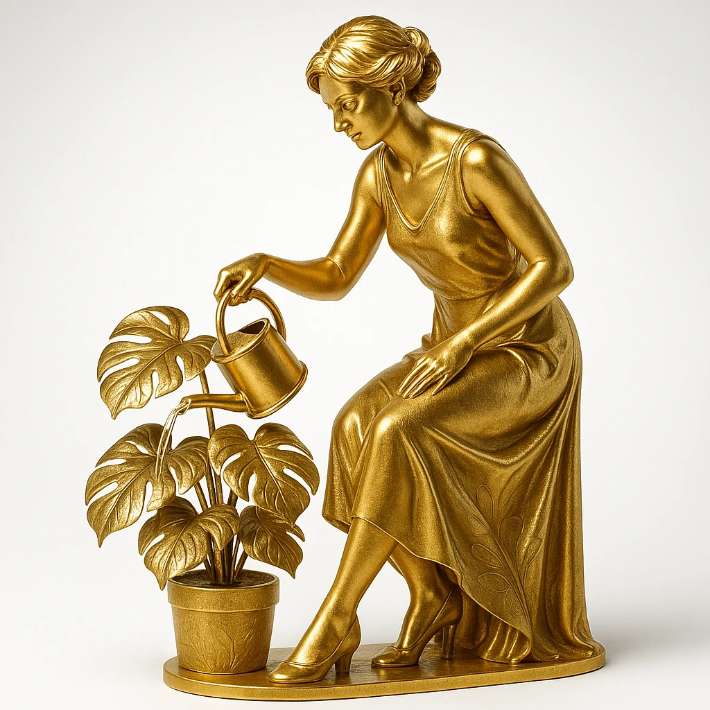 woman watering her monstera plant emoji