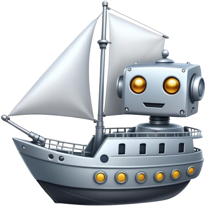A cute robot sails on a ship emoji