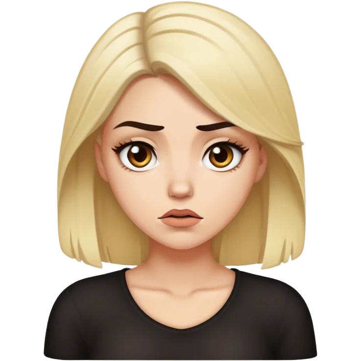 A white girl with dark hair and blonde parts, looking at her with a look of disdain. emoji