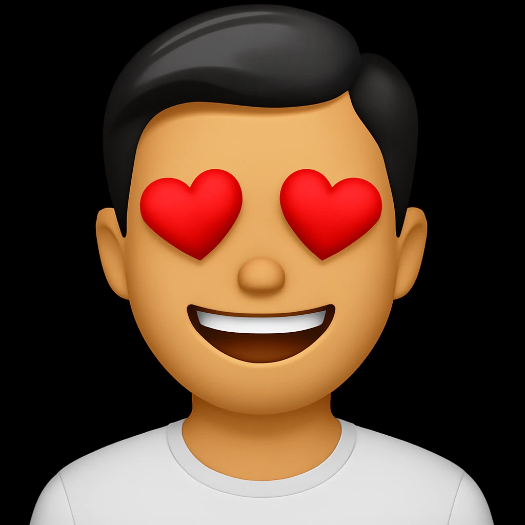 Edit the face of the character in the original emoji style to look in love, with heart eyes and a big smile. Maintain the style and colors consistent with the original emoji. emoji