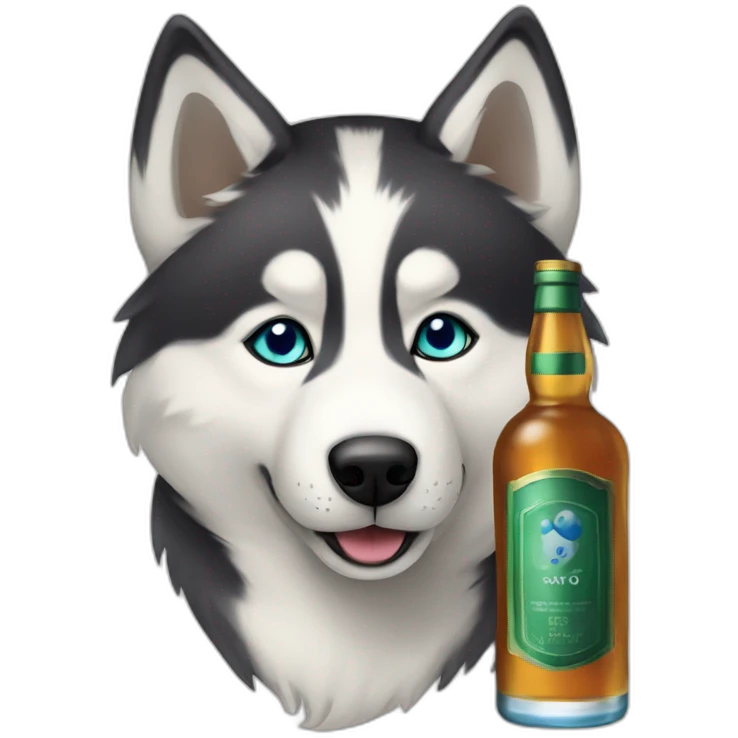 Husky with a whisky, green and blue eyed emoji