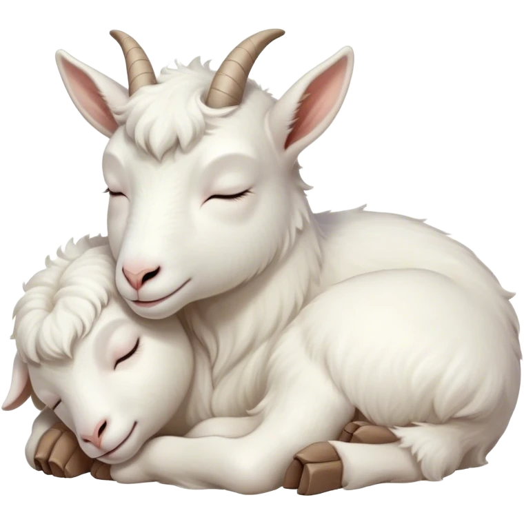 Meme-Worthy Cute Sleeping White Goat Portrait Emoji, Head resting peacefully with a contented smile, showcasing a delightfully sturdy build and a luxuriously soft white fur, eyes shut in a serene, restful nap, Simplified yet hilariously adorable features, highly detailed, glowing with a soft, drowsy light, high shine, relaxed and utterly lovable, stylized with an air of playful laziness, bright and heartwarming, soft glowing outline, capturing the essence of a comically sleepy goat, so meme-worthy it feels like it could instantly become the next viral sensation of adorable slumber! emoji