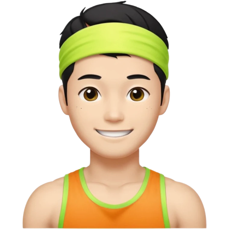 Korean 27-year-old male health coach / Wearing fluorescent colors / White face / Hairband / Smiling expression / Short black hair / Muscular body emoji