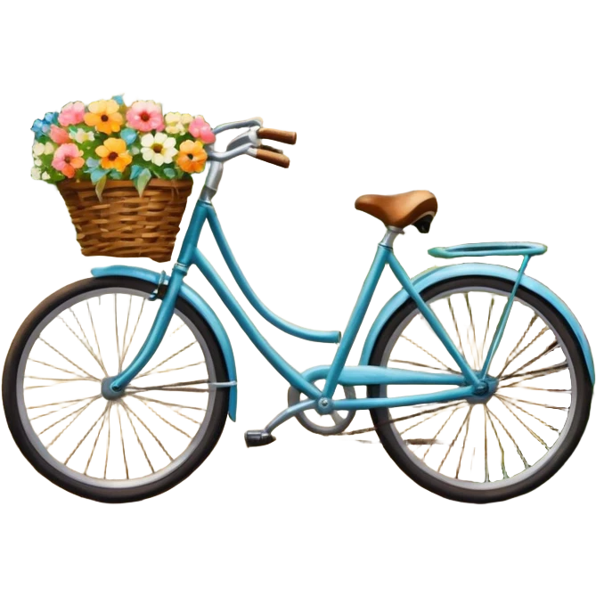 bicycle with a basket of flowers, dreamy lighting, soft painterly textures, whimsical and nostalgic, Afremov style emoji