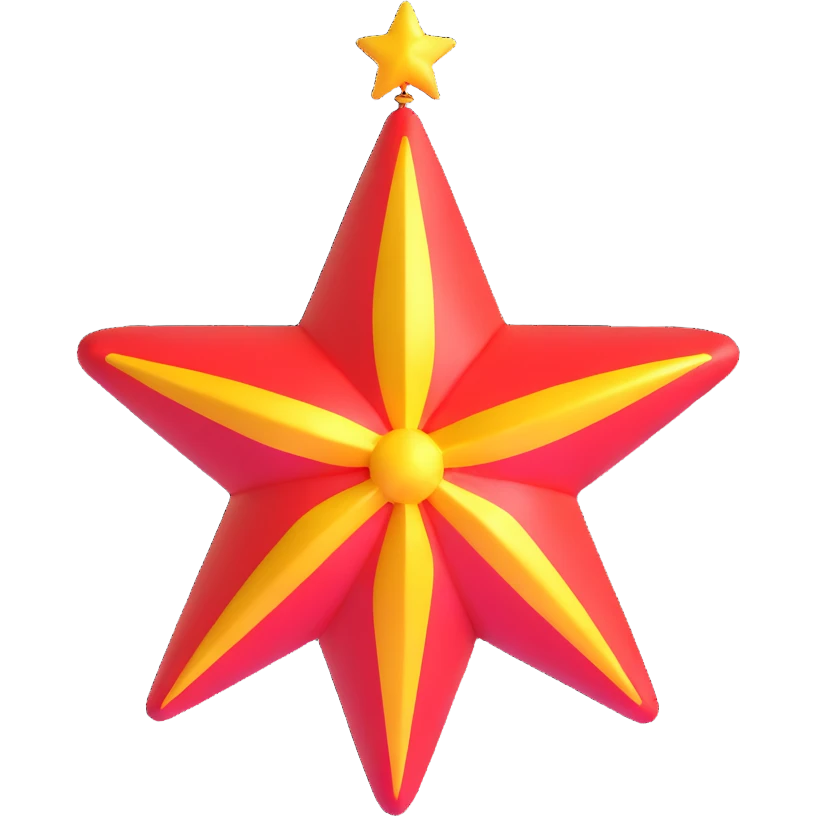 Morning Star symbol with red helium-3 flame inside golden star emoji