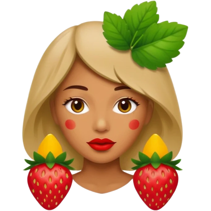 . subject. less details. lips with pattern of strawberry with leaf on top  emoji