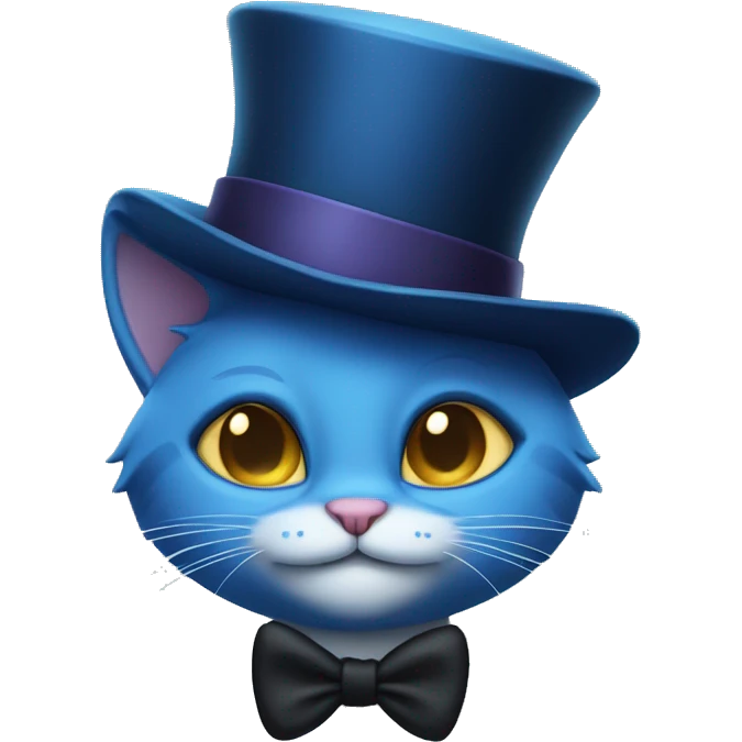 Blue cat with stub tail and a top hat emoji